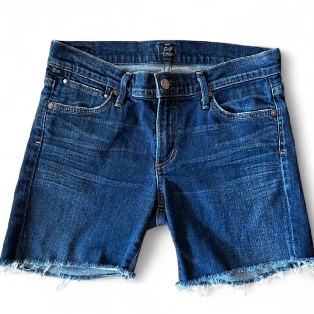 Citizens Of Humanity Dark Blue Frayed Jean Shorts